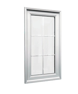 Modern white fixed window with six-pane grid design, offering a clear outside view and elegant framing.