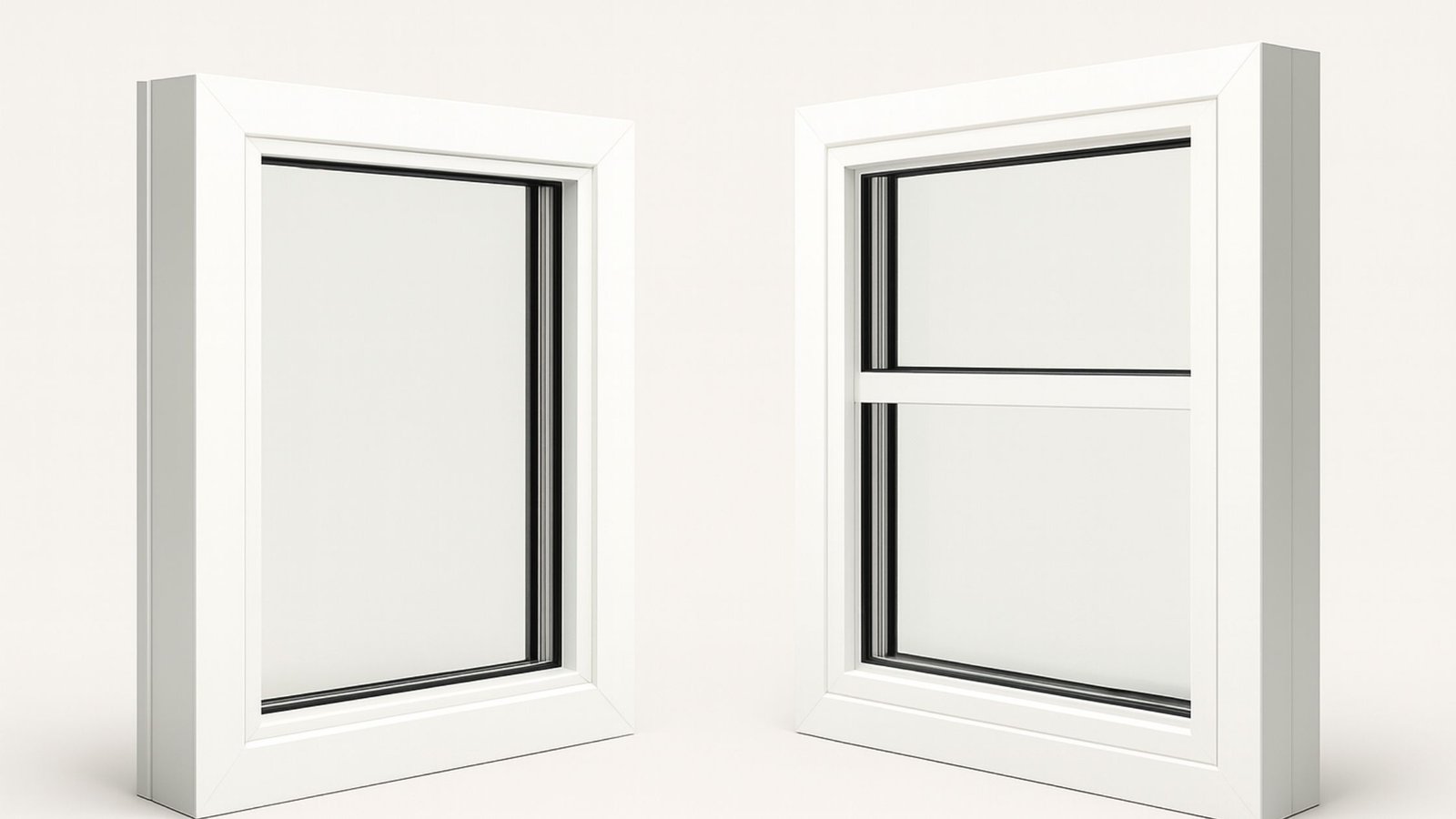 Cutaway comparison of double pane and triple pane window glass units