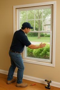Technician replacing window in Vaughan home, showing expert window installation for the Best Time of Year to Replace Windows.