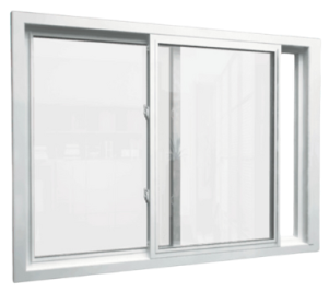 Energy-Efficient Horizontal Sliding Window with Sleek White Frame White frame horizontal sliding window with clear glass panels in an open position.