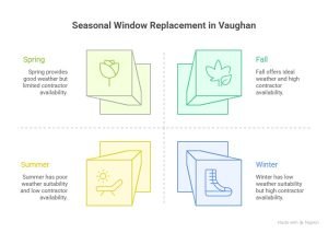 Seasonal window replacement in Vaughan showing spring, summer, fall, and winter conditions to decide the Best Time of Year to Replace Windows.