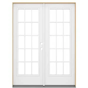 White double French patio doors with glass panels – energy-efficient entry doors for homes in the Greater Toronto Area.