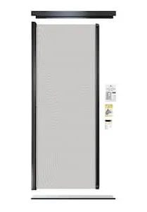 Retractable screen door kit with black frame – ideal for patio, garden, or entry doors with insect protection and airflow.
