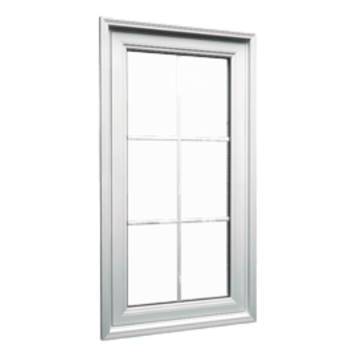 Energy-efficient fixed window with grille pattern – stylish non-opening window installation across the GTA. Fixed casement-style vinyl window with decorative grid design, ideal for energy-efficient upgrades in Toronto homes.