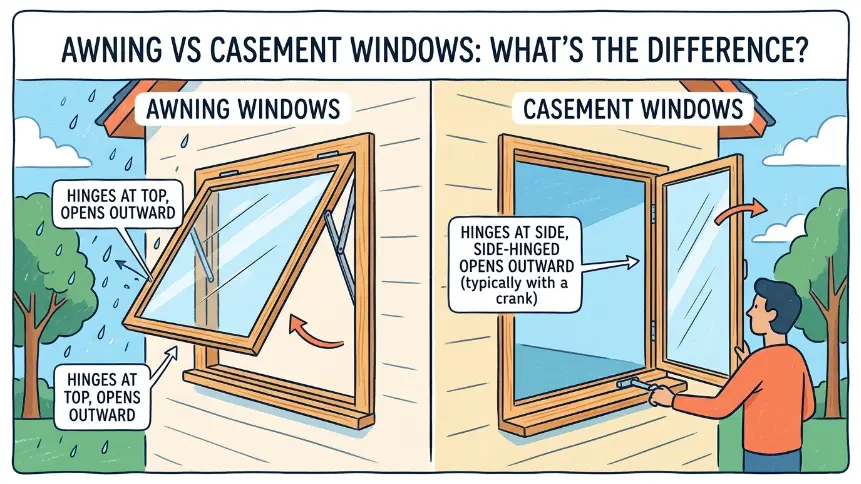 Awning and casement windows side by side showing opening styles